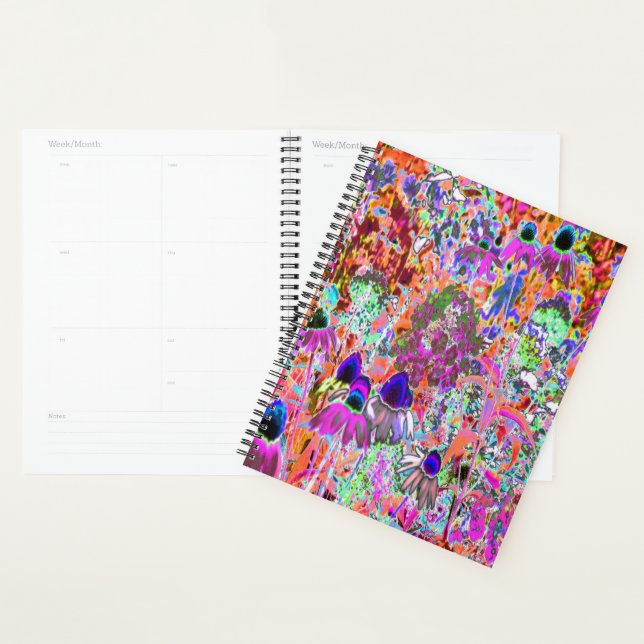 Psychedelic Hot Pink and Lime Green Garden Flowers Planner (Display)