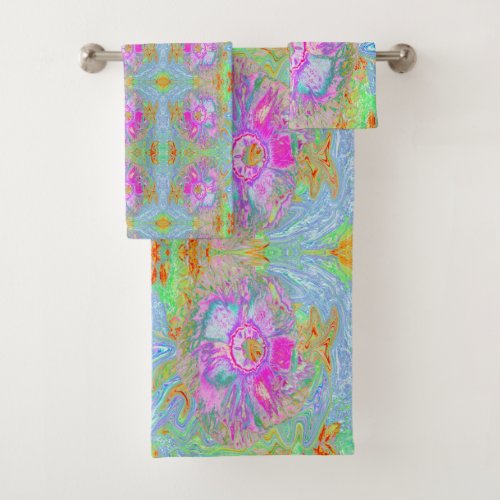 Psychedelic Hot Pink and Ultra_Violet Hibiscus Bath Towel Set