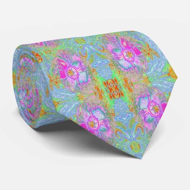 Psychedelic Hot Pink and Ultra-Violet Hibiscus Neck Tie (Rolled)