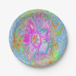 Psychedelic Hot Pink and Ultra-Violet Hibiscus Paper Plates