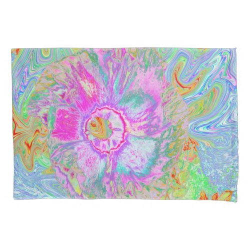 Psychedelic Hot Pink and Ultra_Violet Hibiscus Pillow Case