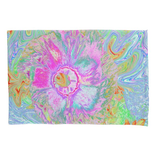 Psychedelic Hot Pink and Ultra-Violet Hibiscus Pillow Case (Front)