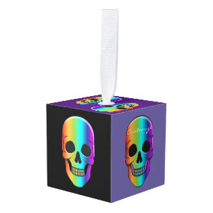 Psychedelic Human Skull Thunder_Cove Cube Ornament