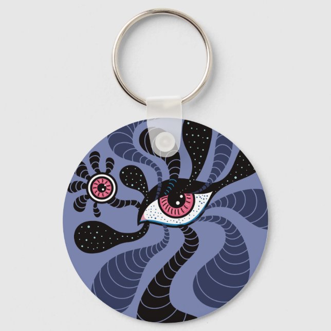 Psychedelic Hypnotic Art Creepy Double Pink Eye Keychain (Front)