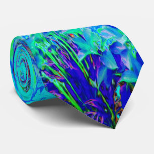 Psychedelic Impressionistic Blue Garden Landscape Neck Tie