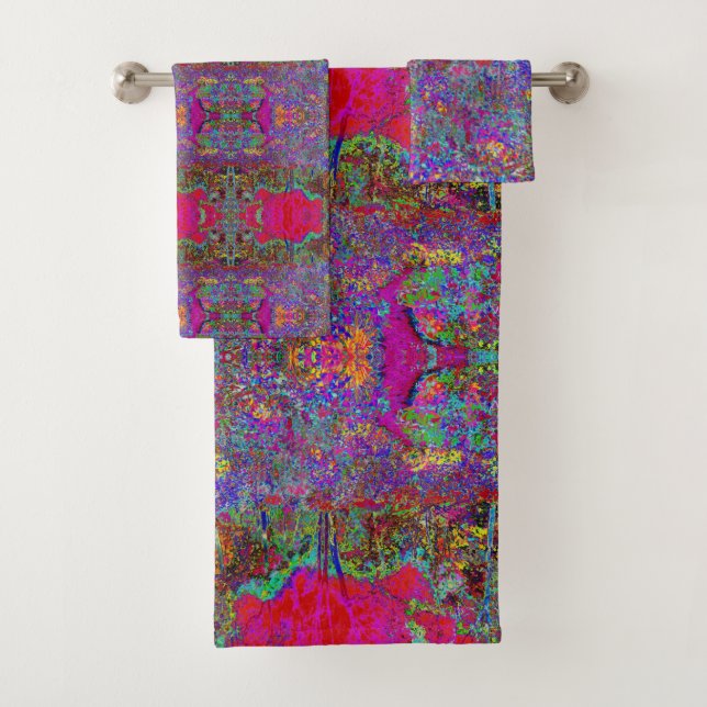 Psychedelic Impressionistic Garden Landscape Bath Towel Set (Insitu)