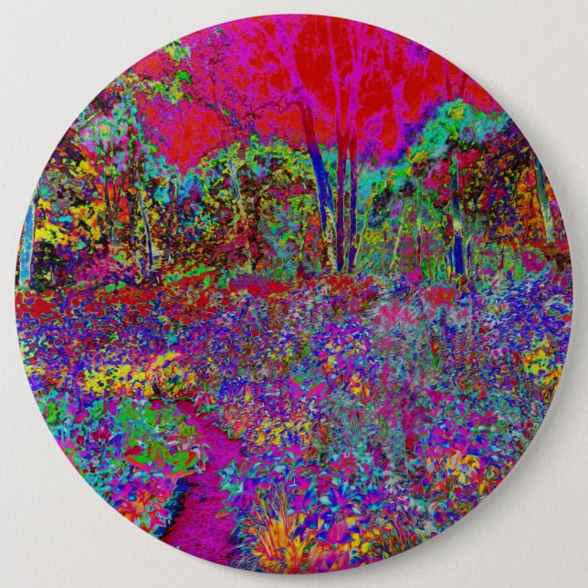 Psychedelic Impressionistic Garden Landscape Button (Front)