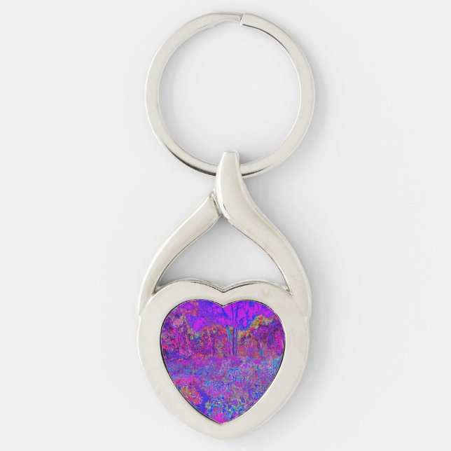 Psychedelic Impressionistic Purple Landscape Keychain (Front)
