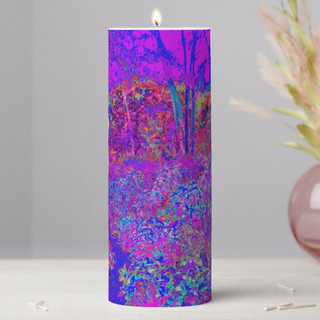 Psychedelic Impressionistic Purple Landscape Pillar Candle (In Situ)