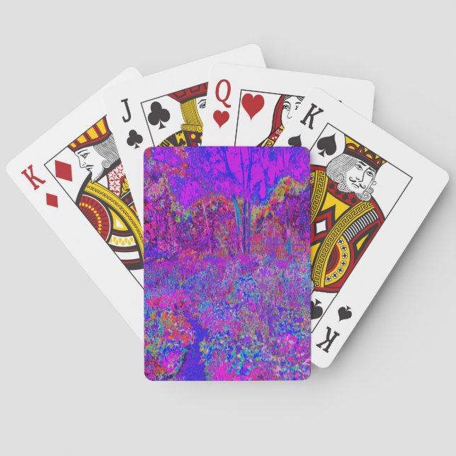 Psychedelic Impressionistic Purple Landscape Poker Cards (Back)