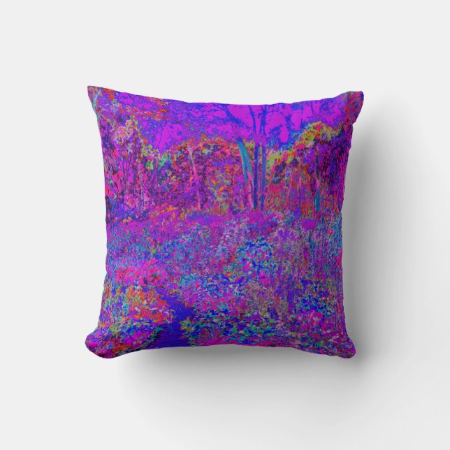 Psychedelic Impressionistic Purple Landscape Throw Pillow (Front)