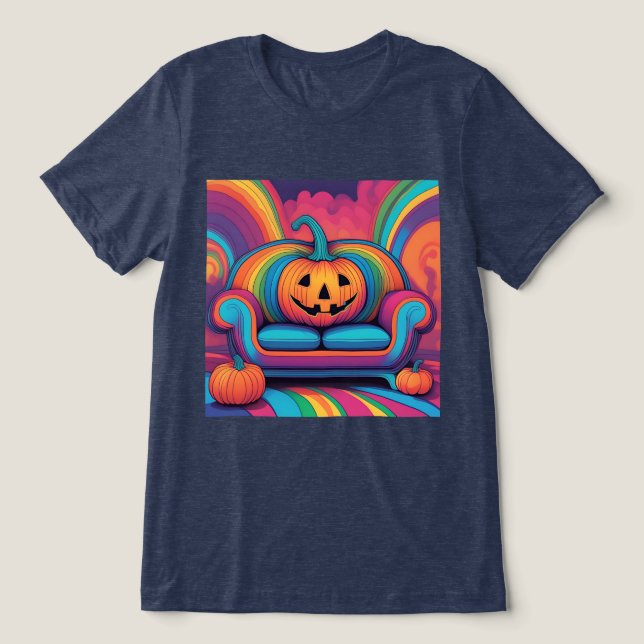 Psychedelic Jack O Lantern Sofa T-Shirt Tri-Blend Shirt (Design Front)