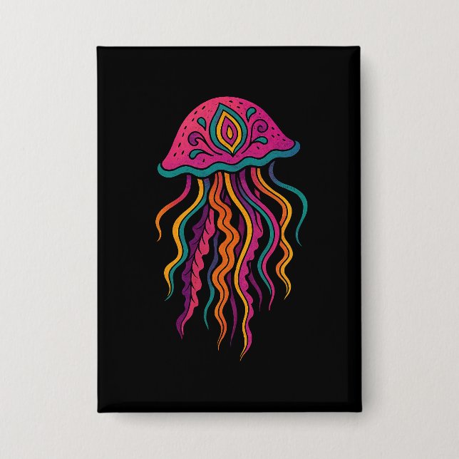Psychedelic Jellyfish Button – Ocean Vibes (Front)