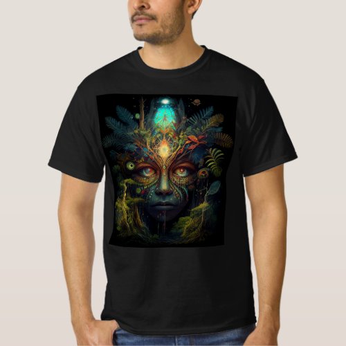 Psychedelic Jungle Spirit Face  T_Shirt