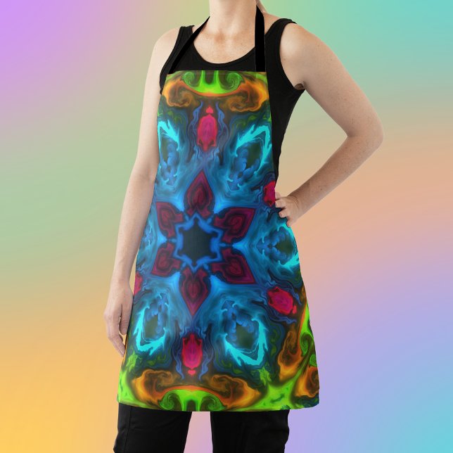 Psychedelic Kaleidoscope Blue Pink and Green Apron (Creator Uploaded)