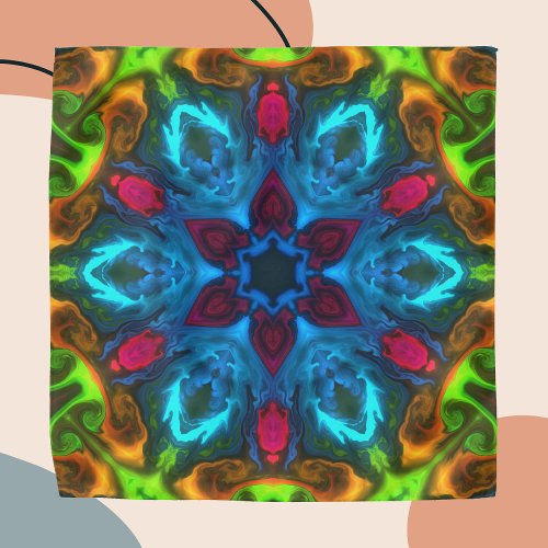 Psychedelic Kaleidoscope Blue Pink and Green Bandana