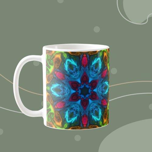 Psychedelic Kaleidoscope Blue Pink and Green Coffee Mug