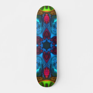 Psychedelic Kaleidoscope Blue Pink and Green Skateboard