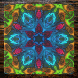 Psychedelic Kaleidoscope Blue Pink and Green Trivet