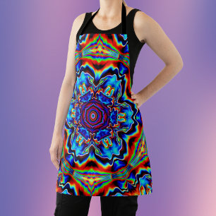 Psychedelic Kaleidoscope Blue Red and Green Apron