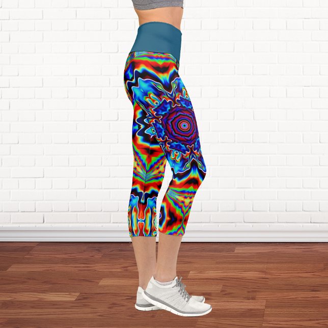Psychedelic Kaleidoscope Blue Red and Green Leggin Capri Leggings (Creator Uploaded)