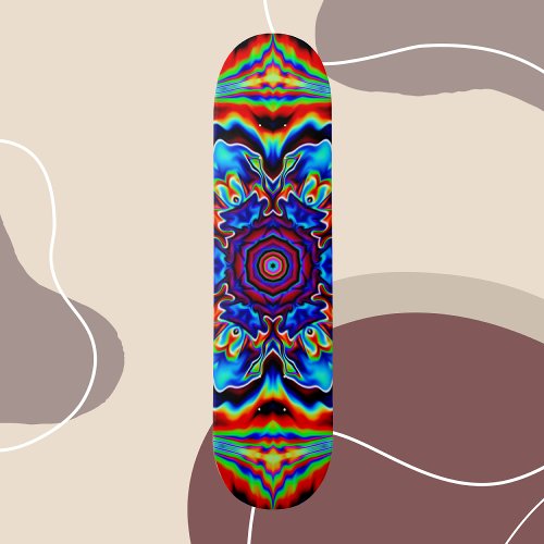 Psychedelic Kaleidoscope Blue Red and Green Skateboard