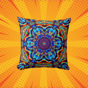 Psychedelic Kaleidoscope Blue Red and Green Throw Pillow
