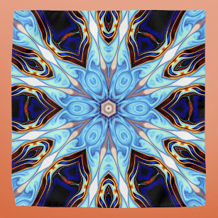 Psychedelic Kaleidoscope Flower Blue and Orange Bandana