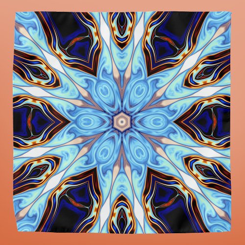 Psychedelic Kaleidoscope Flower Blue and Orange Bandana