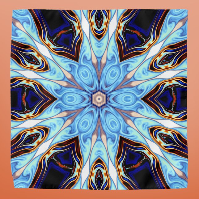 Psychedelic Kaleidoscope Flower Blue and Orange Bandana (Creator Uploaded)