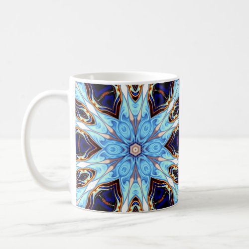 Psychedelic Kaleidoscope Flower Blue and Orange Coffee Mug