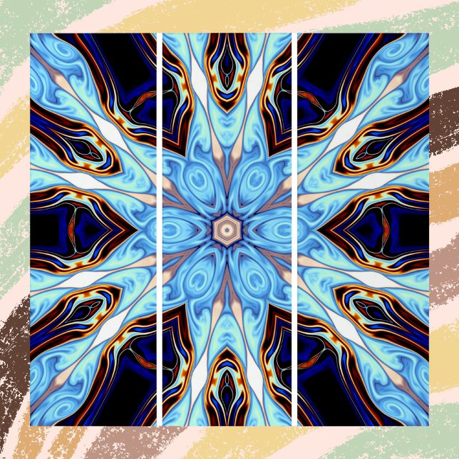 Psychedelic Kaleidoscope Flower Blue and Orange Triptych (Creator Uploaded)