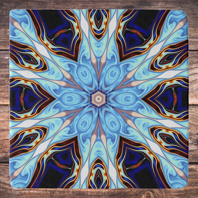 Psychedelic Kaleidoscope Flower Blue and Orange Trivet (Creator Uploaded)