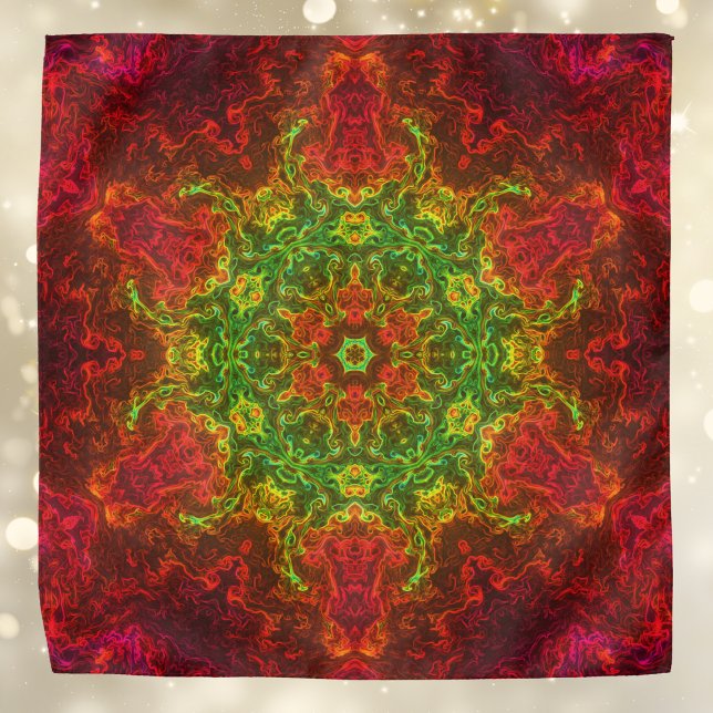 Psychedelic Kaleidoscope Flower Green and Red Bandana (Creator Uploaded)