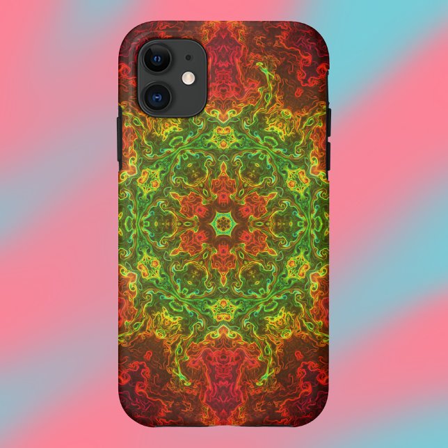 Psychedelic Kaleidoscope Flower Green and Red Case-Mate iPhone Case (Creator Uploaded)