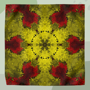 Psychedelic Kaleidoscope Flower Red and Yellow Bandana