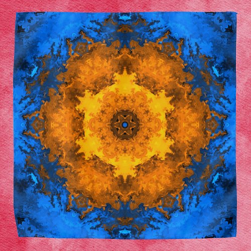 Psychedelic Kaleidoscope Flower Yellow and Blue Bandana
