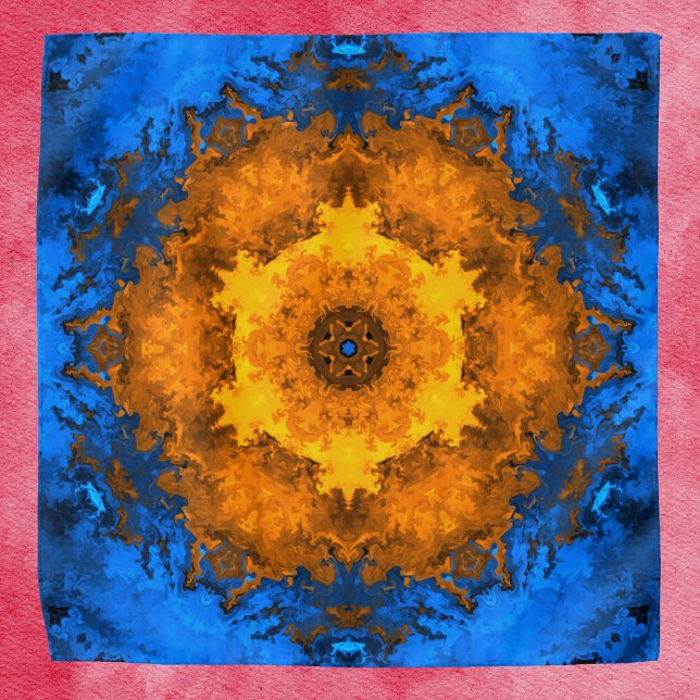 Psychedelic Kaleidoscope Flower Yellow and Blue Bandana (Creator Uploaded)