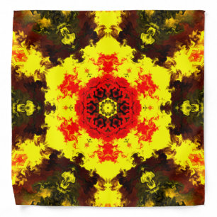 Psychedelic Kaleidoscope Flower Yellow and Red Bandana