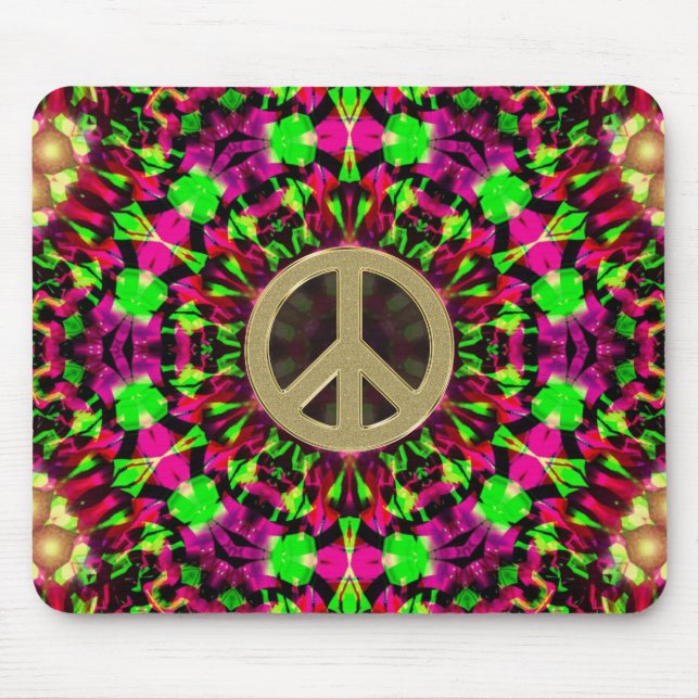 Psychedelic Kaleidoscope Gold Peace Mousepad (Front)