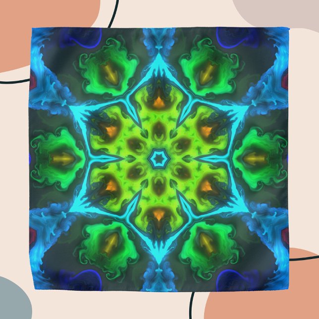 Psychedelic Kaleidoscope Green Blue and Orange Bandana (Creator Uploaded)