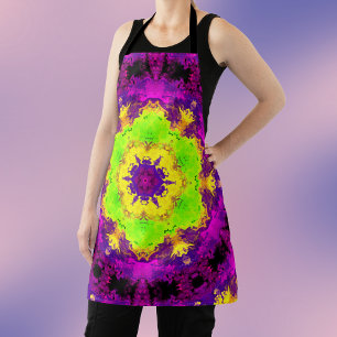 Psychedelic Kaleidoscope Green Yellow and Purple Apron