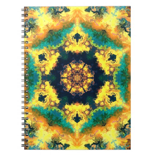 Psychedelic Kaleidoscope Yellow Blue and Green Notebook