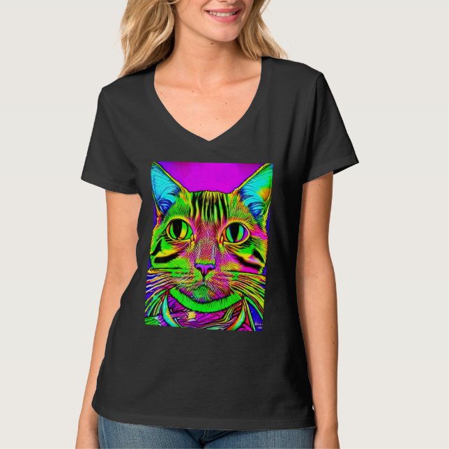 Psychedelic Kitty Kitten Lover In Cat Art Style T-Shirt (Front)