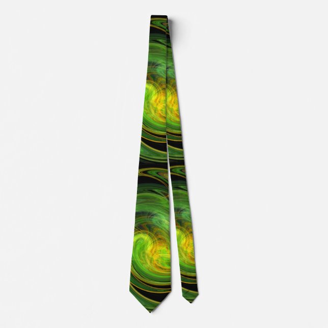 PSYCHEDELIC LIGHT VORTEX,Black Green Yellow Neck Tie (Front)