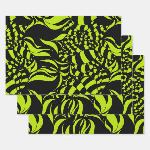 Psychedelic Lime Green and Black pattern Wrapping Paper Sheets