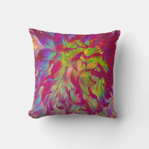 Psychedelic Magenta and Yellow Dahlia Flower Throw Pillow