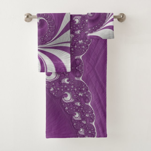 Psychedelic Magenta Spiral Fractal Art Bath Towel Set (Insitu)