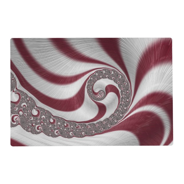 Psychedelic Magenta White Striped Spiral Placemat (Front)
