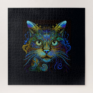 Psychedelic Maine Coon Cat in Blue Jigsaw Puzzle